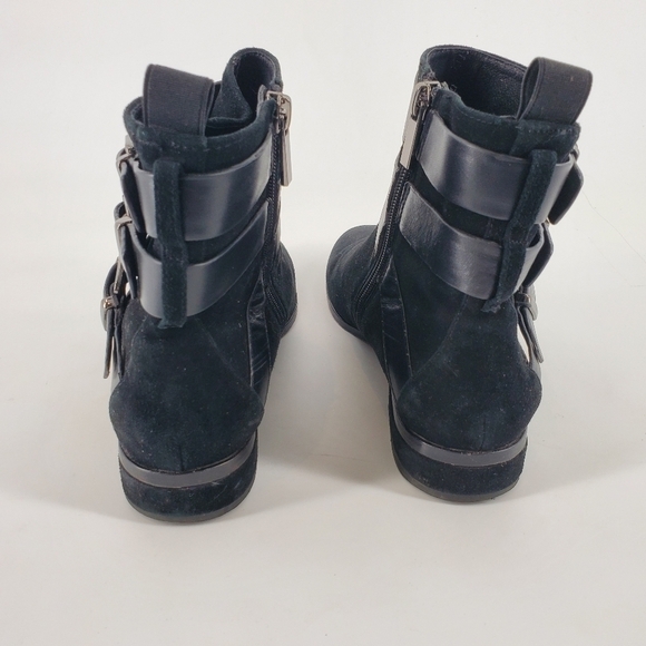 Raye Triple Leather Buckle Black Suede Booties 37 - Picture 5 of 10